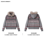 Mr. Jiangnan & andall Fair Isle Detachable Fur Collar Knit Cardigan