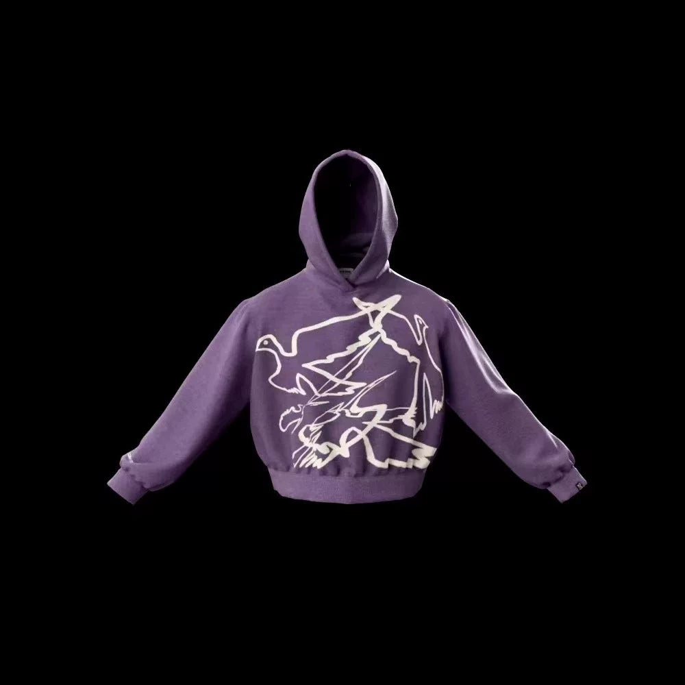 Vinkid Peace Pigeon Loose Hooded Sweatshirt