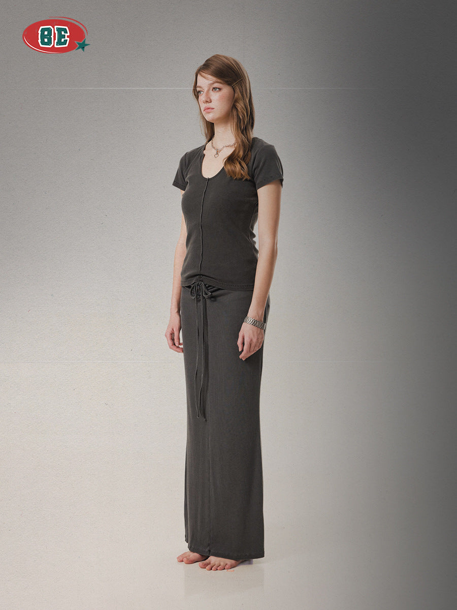 BE BM Diamond-Neck Skirt Set