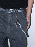 Darkblue Store Retro Blue Cross Skull Punk Trouser Chain