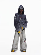 PEOPLESENSE Spray Digital Print Distressed Hooded Zipper Cardigan