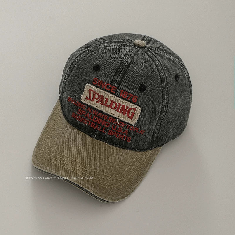 YORSOY Retro Color Matching Letter Soft Top Casual Baseball Cap