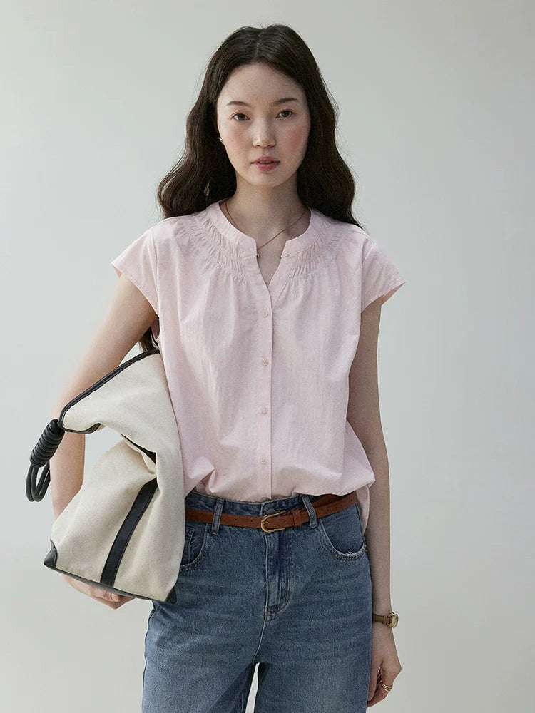 VOOE Crew Neck Small Fly Sleeve Commuter Shirt