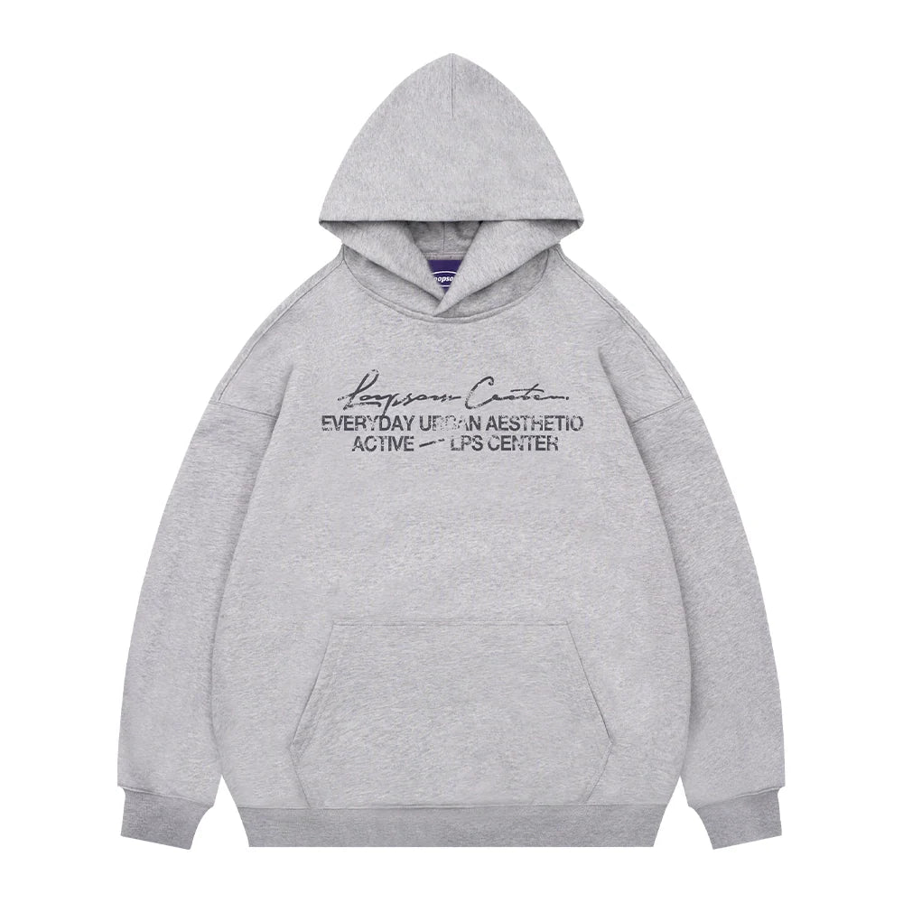 Loopsoon Line Handwritten Mottled Print Hooded Sweater