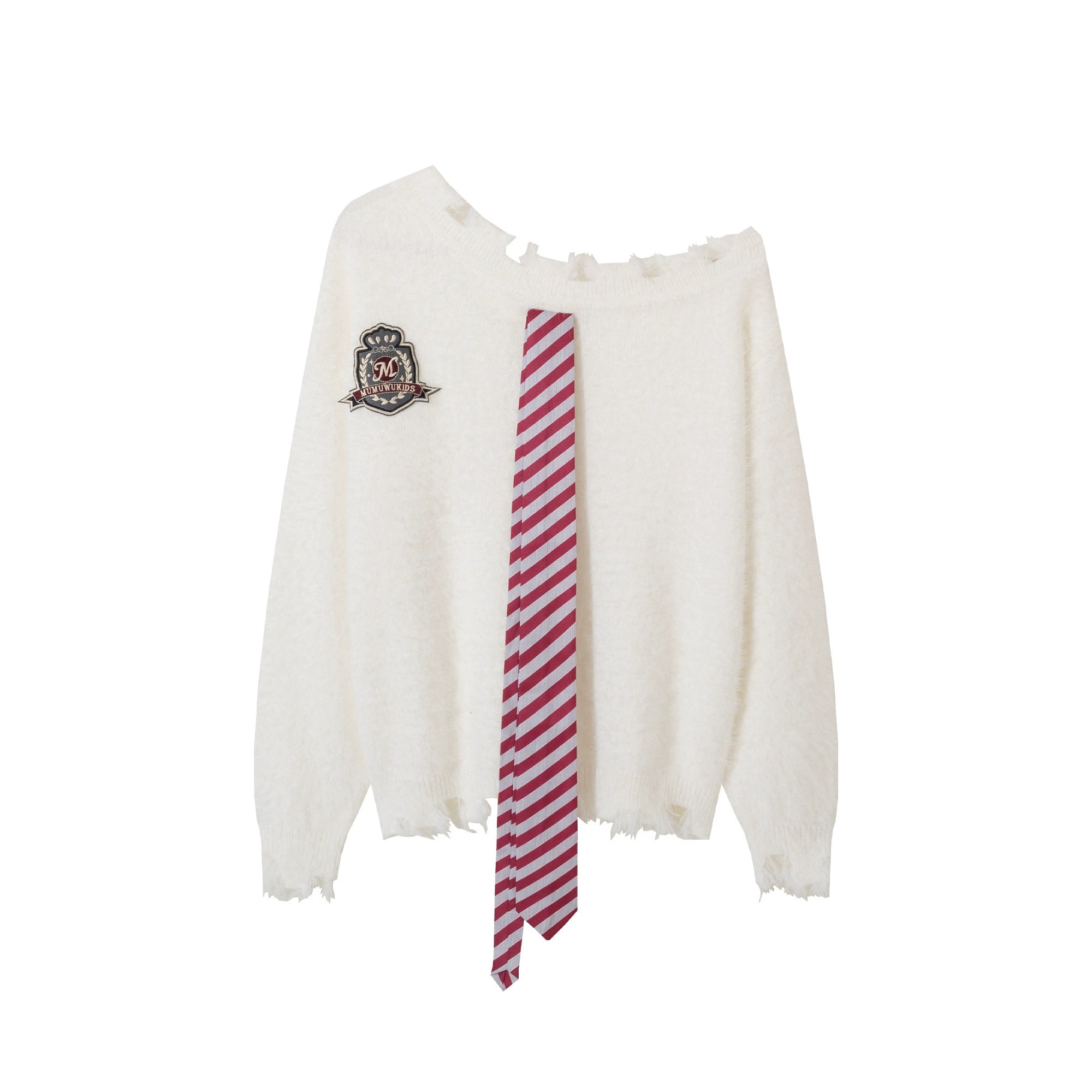 HTYM Striped One-Shoulder Mohair Sweater for Women