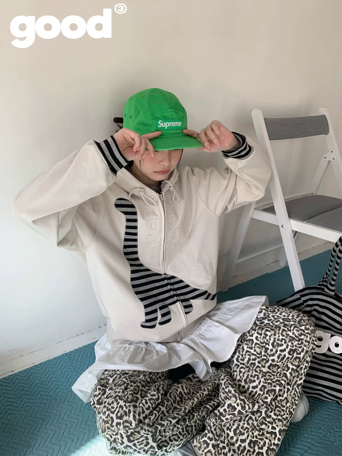 MeihaoStore Leopard Print Pocket Embroidery Wide Leg Overalls