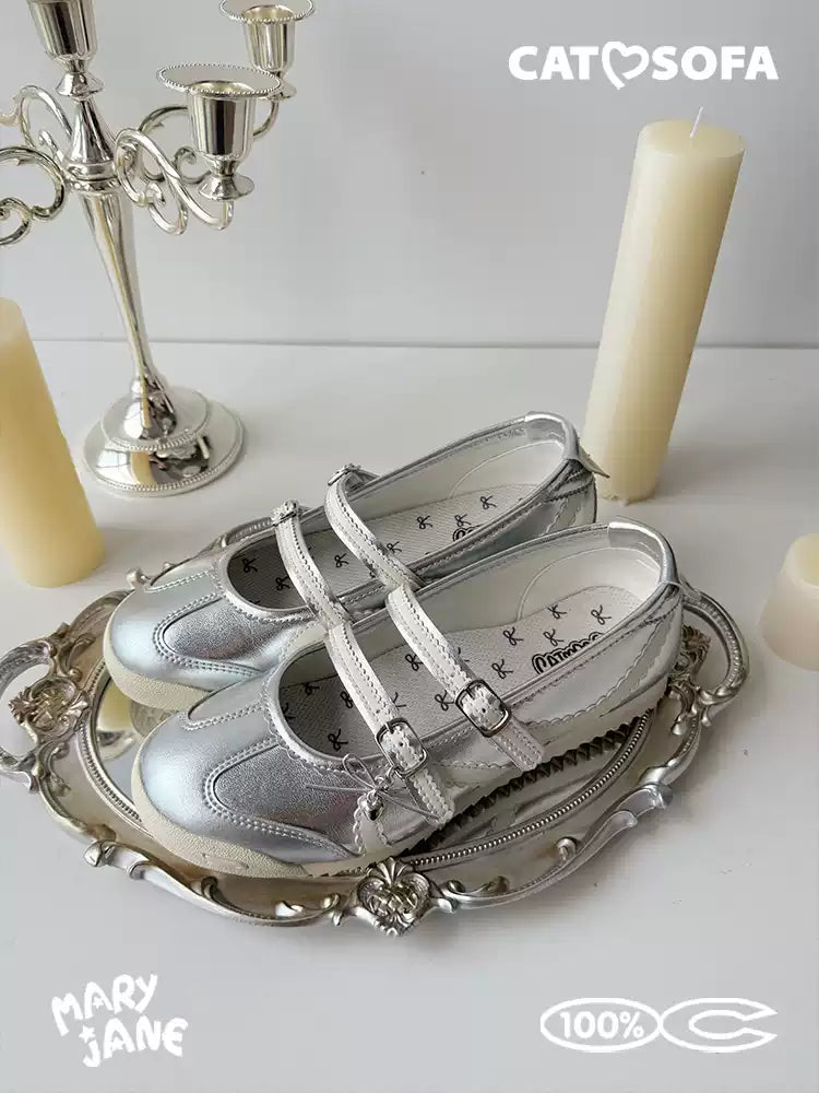 Cat & Sofa Mary Jane Silver Ballet Flats