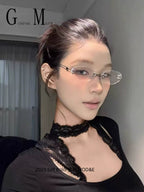 GM Retro Oval Star Sunglasses Korean Y2K Rimless Style