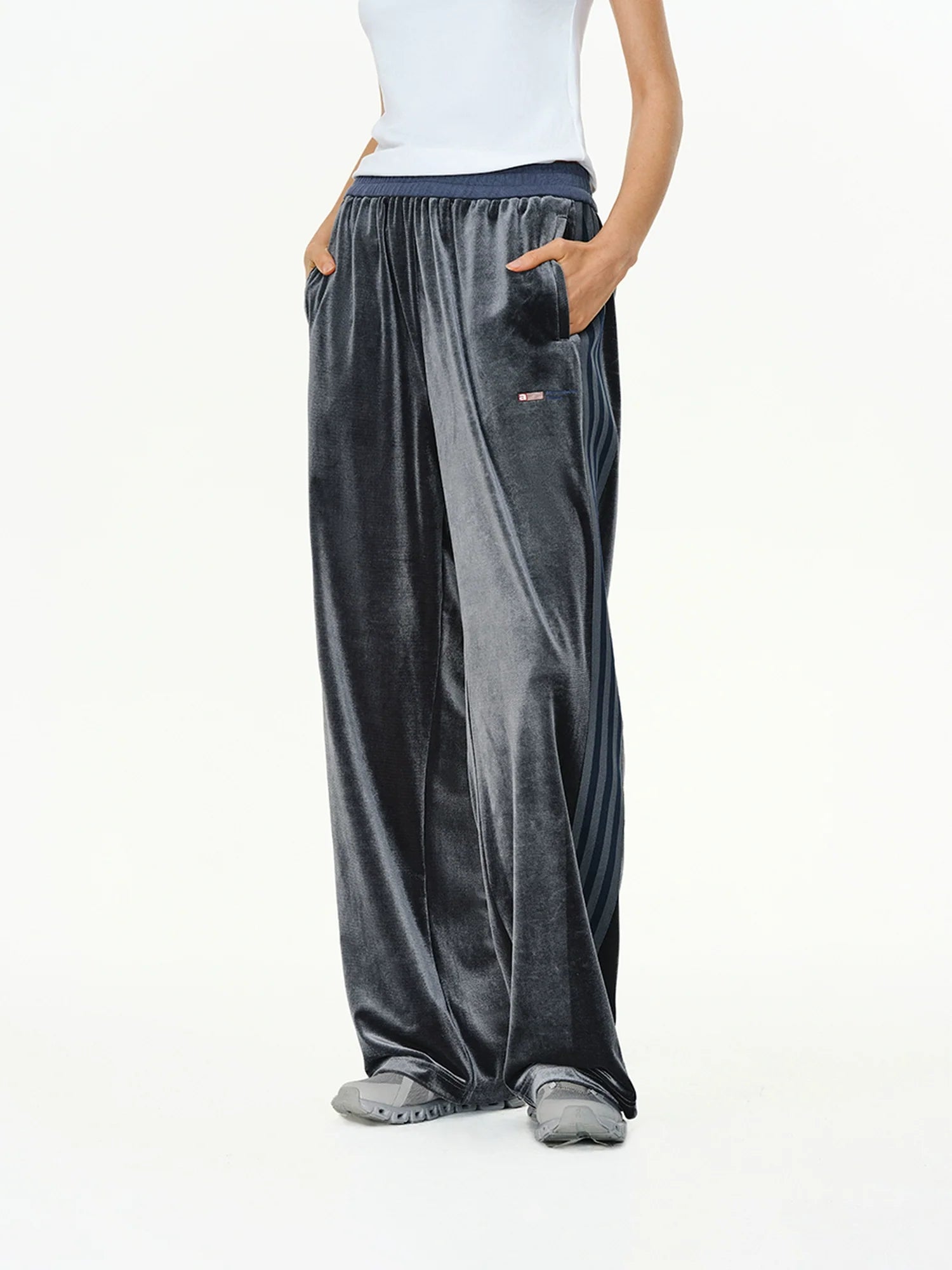 ATRY Casual Contrast Ribbon Straight Wide Leg Pants