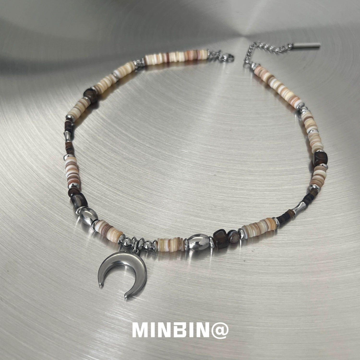 Natural Stone Beaded Crescent Moon Clavicle Necklace