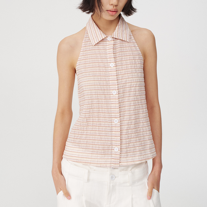 JCAESAR Striped Neck-hanging Sleeveless Shirt