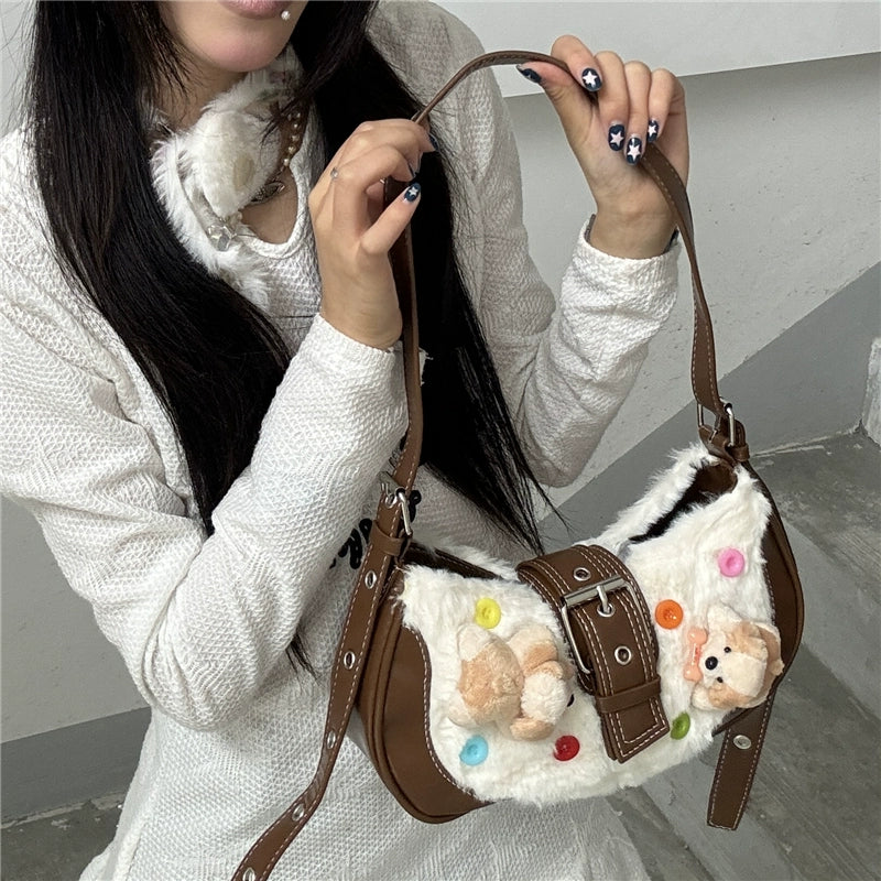Nikko Yu Plush Dog Crossbody Crescent Bag