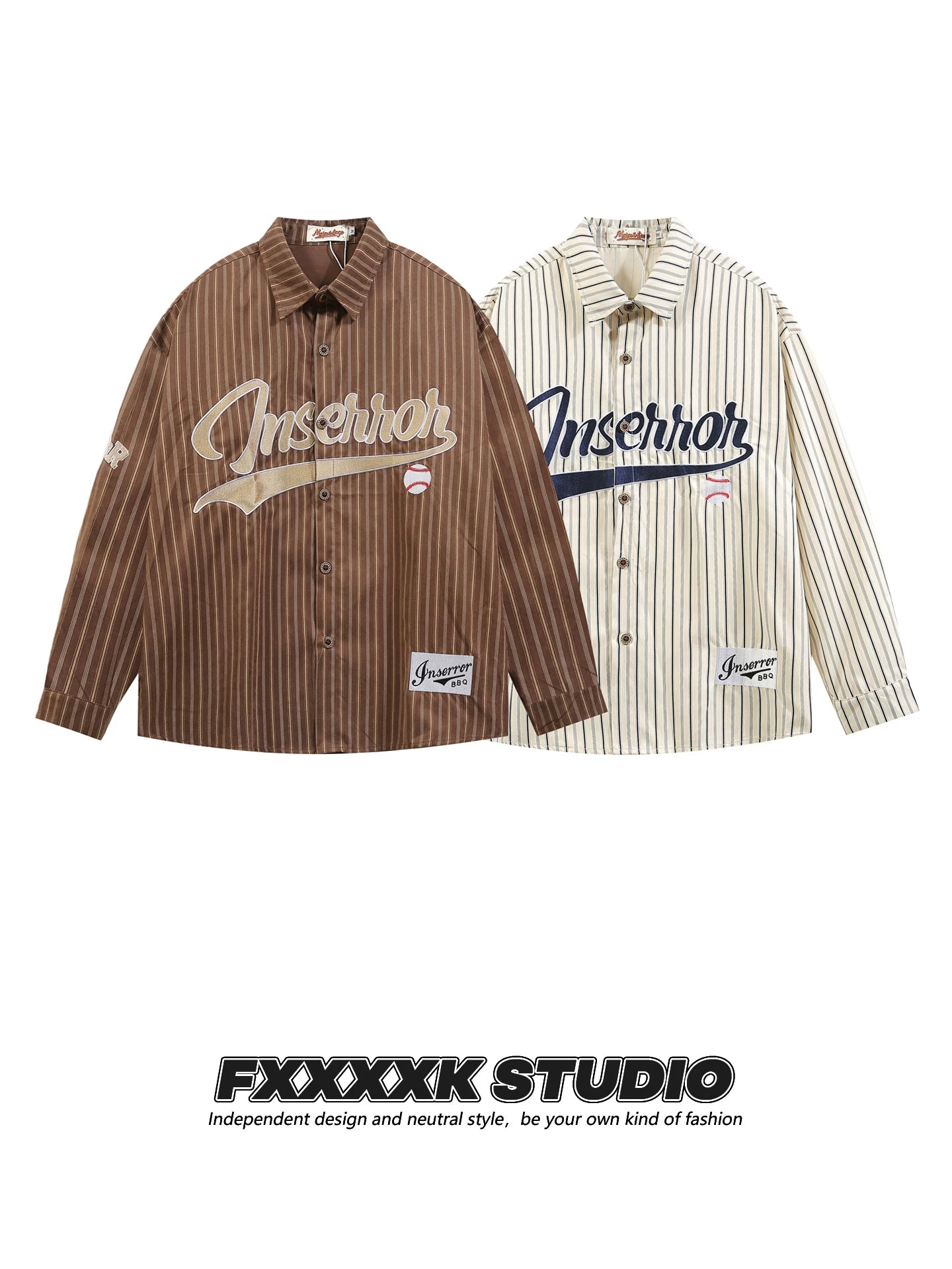 FXK Original Striped Letter Embroidered Lapel Shirt
