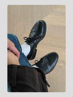 HANQIAORJI Diagonal Lace-up Horse Leather Pointed Leather Shoes