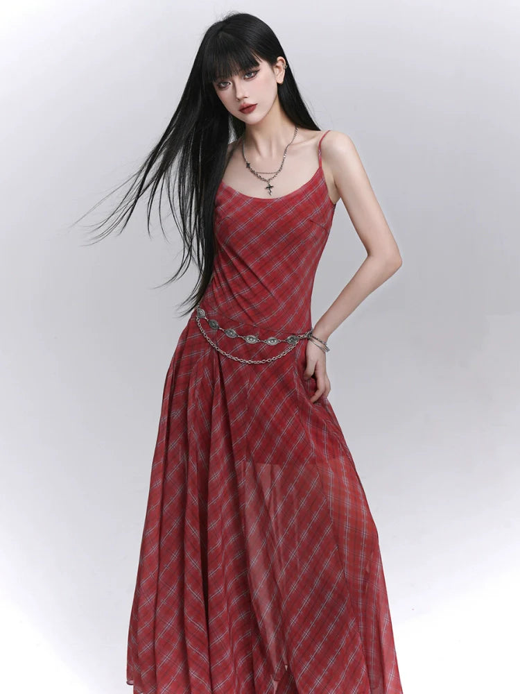 LADYGHOST Plaid Suspender Dress