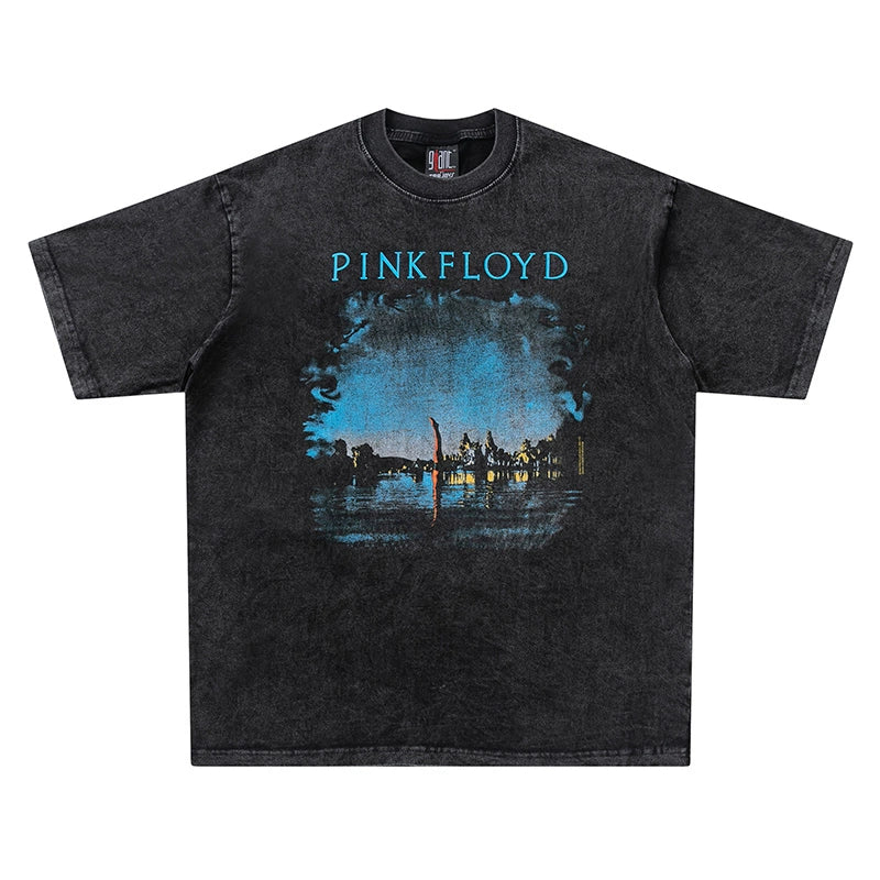 Heavyweight Washed Neptune Retro Band Distressed T-Shirt