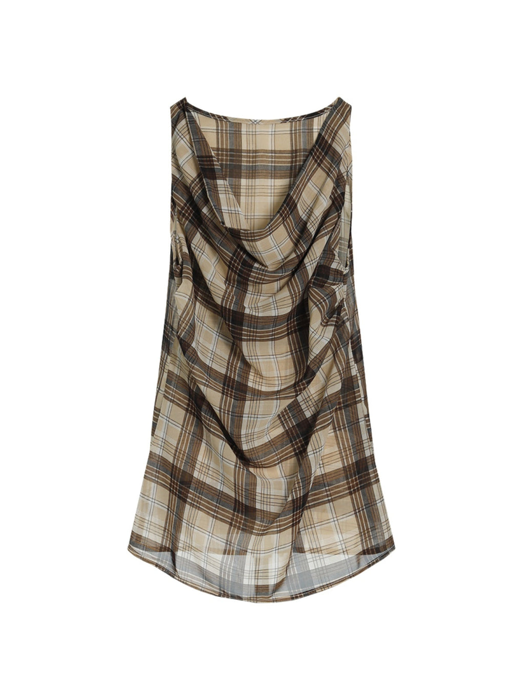 FUNKYFUN Vintage Plaid Pleated Sleeveless Vest