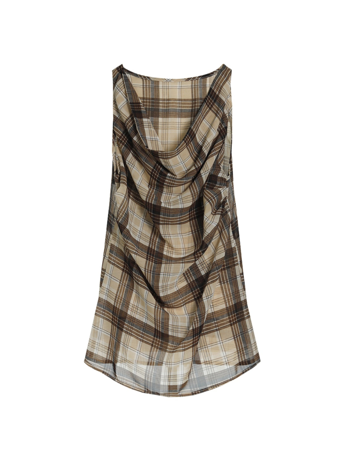 FUNKYFUN Vintage Plaid Pleated Sleeveless Vest