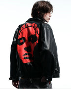 WHOOSIS Face Patch Leather Quilted Baseball Jacket