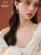PP Bow Pearl Fringed Necklace