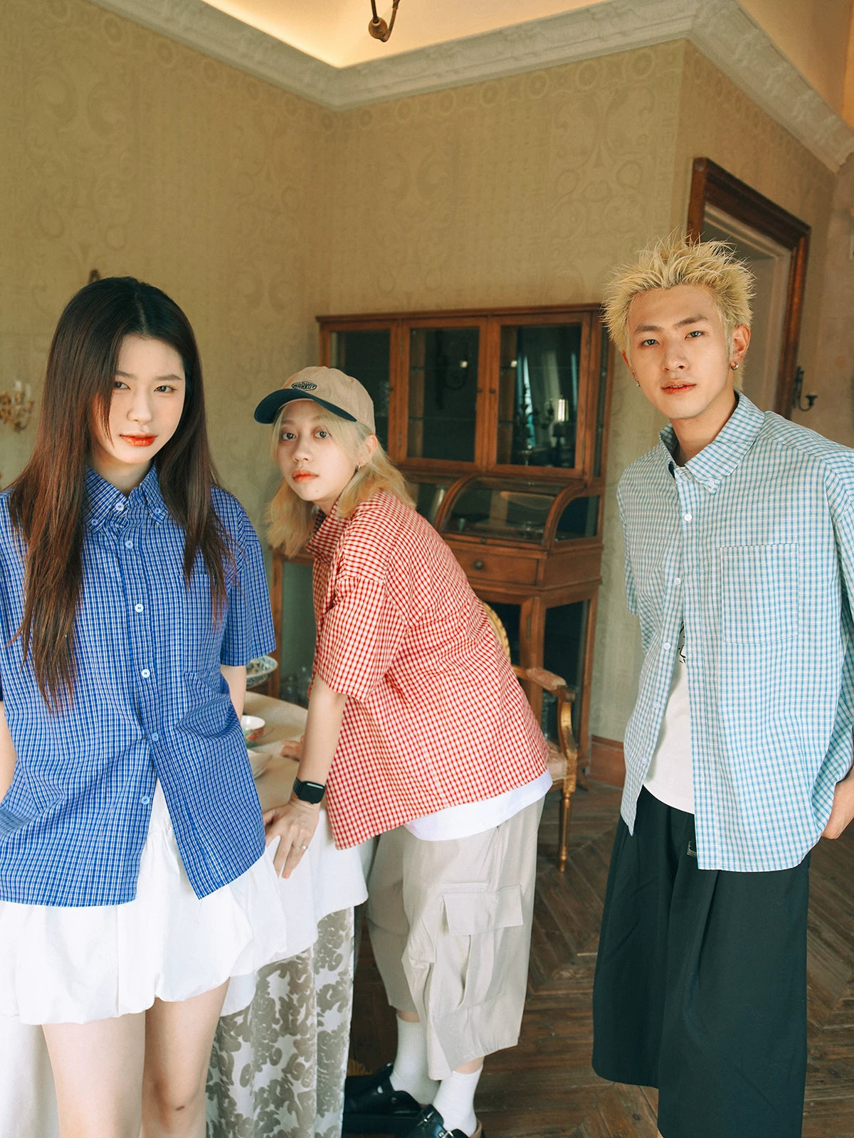 SOSTINE Retro Plaid Short Sleeve Shirt