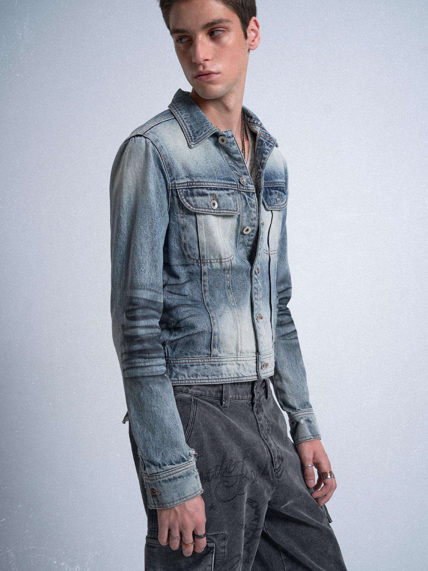 noEmosen KNIGHT Spray Tiger Pattern Denim Jacket