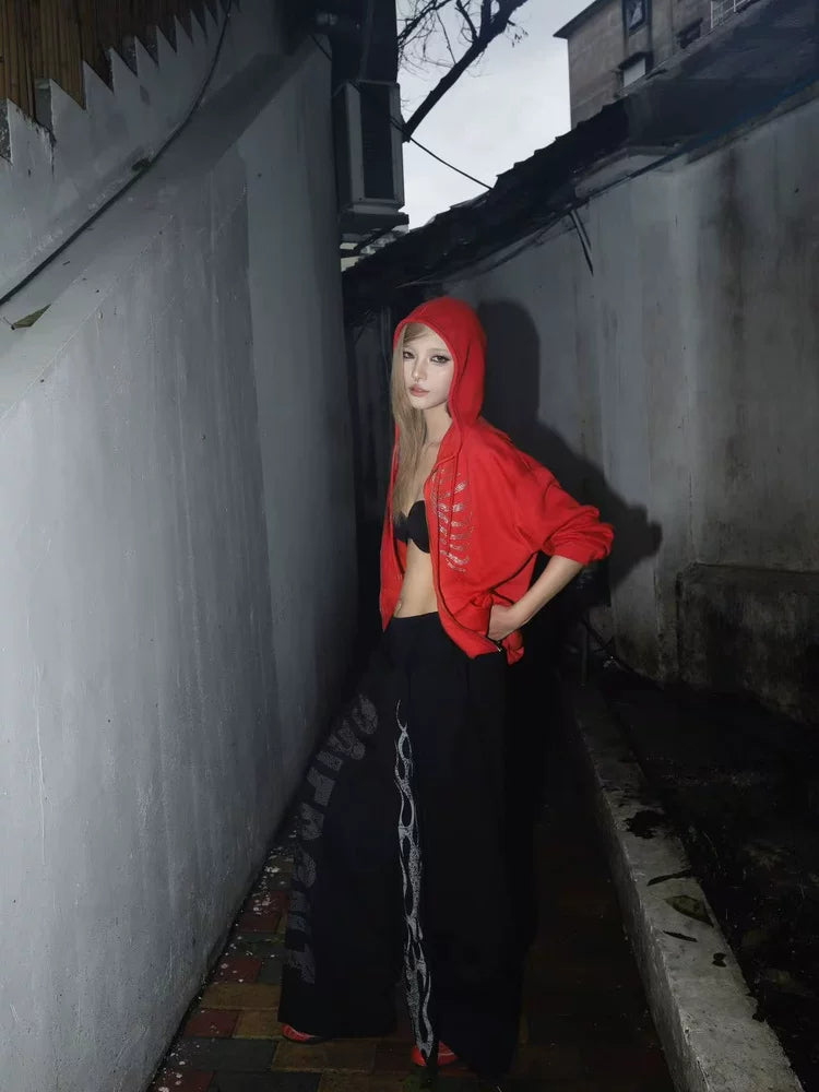 noEmosen Confront Slogan Flame Streamer Sweatpants