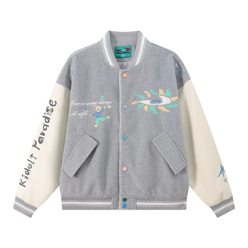 Mr. Jiangnan NewJNXS “Big Kids’ Paradise” Contrast Stitch Baseball Jacket