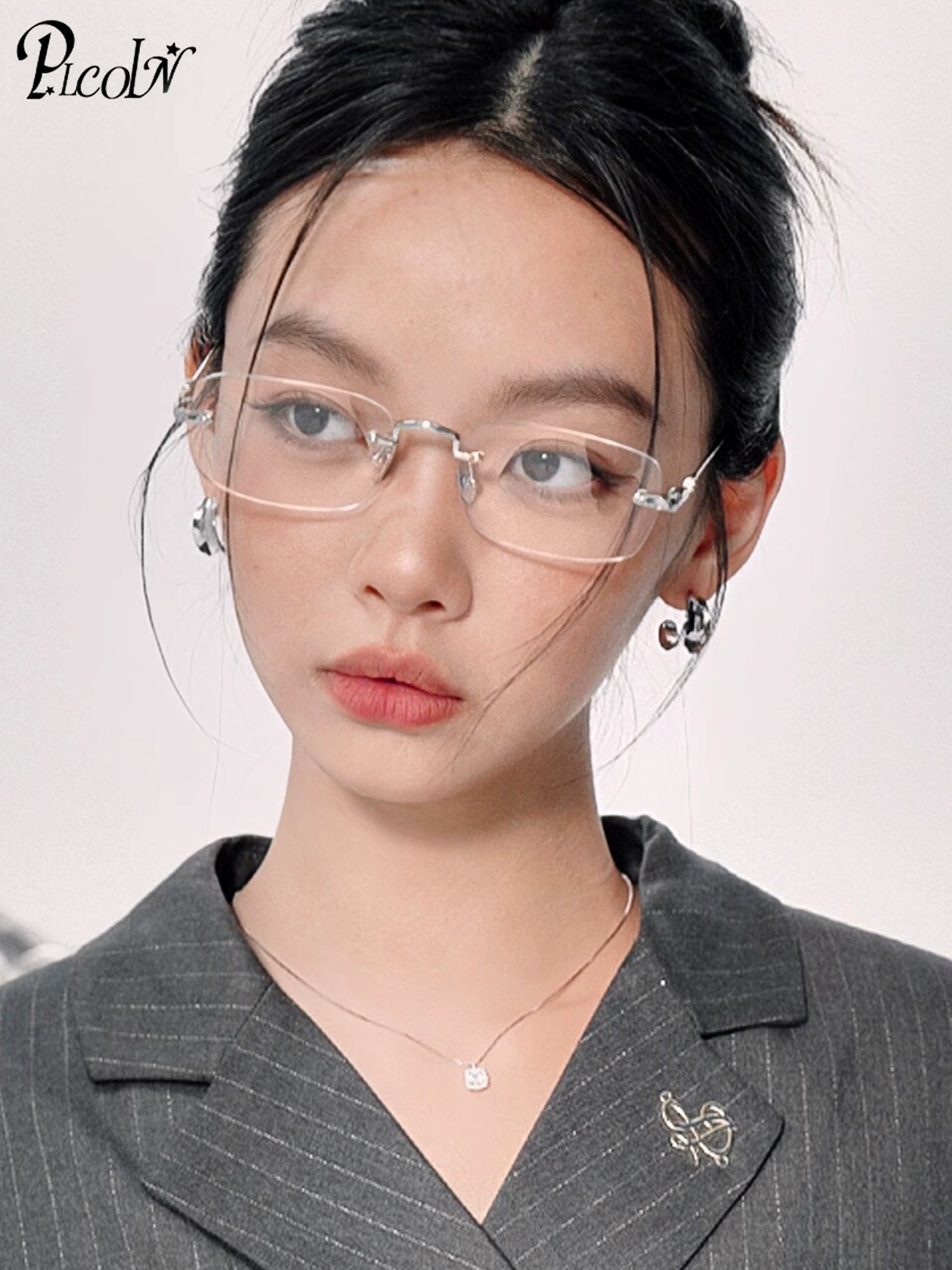 PLCOIN Silver Rimless Glasses Lightweight Anti-Blue Light Myopia