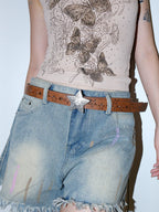 Darkblue Store Wasteland Star Carved Maillard Brown Belt