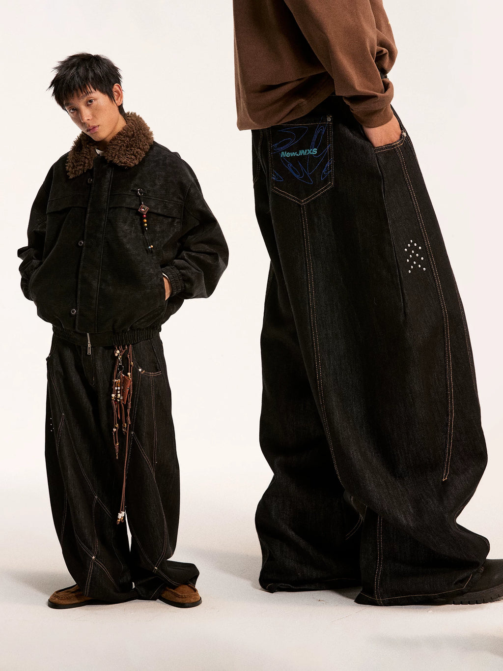 Mr. Jiangnan NewJNXS Raw Cow Wash Stud Embroidered Scimitar Jeans