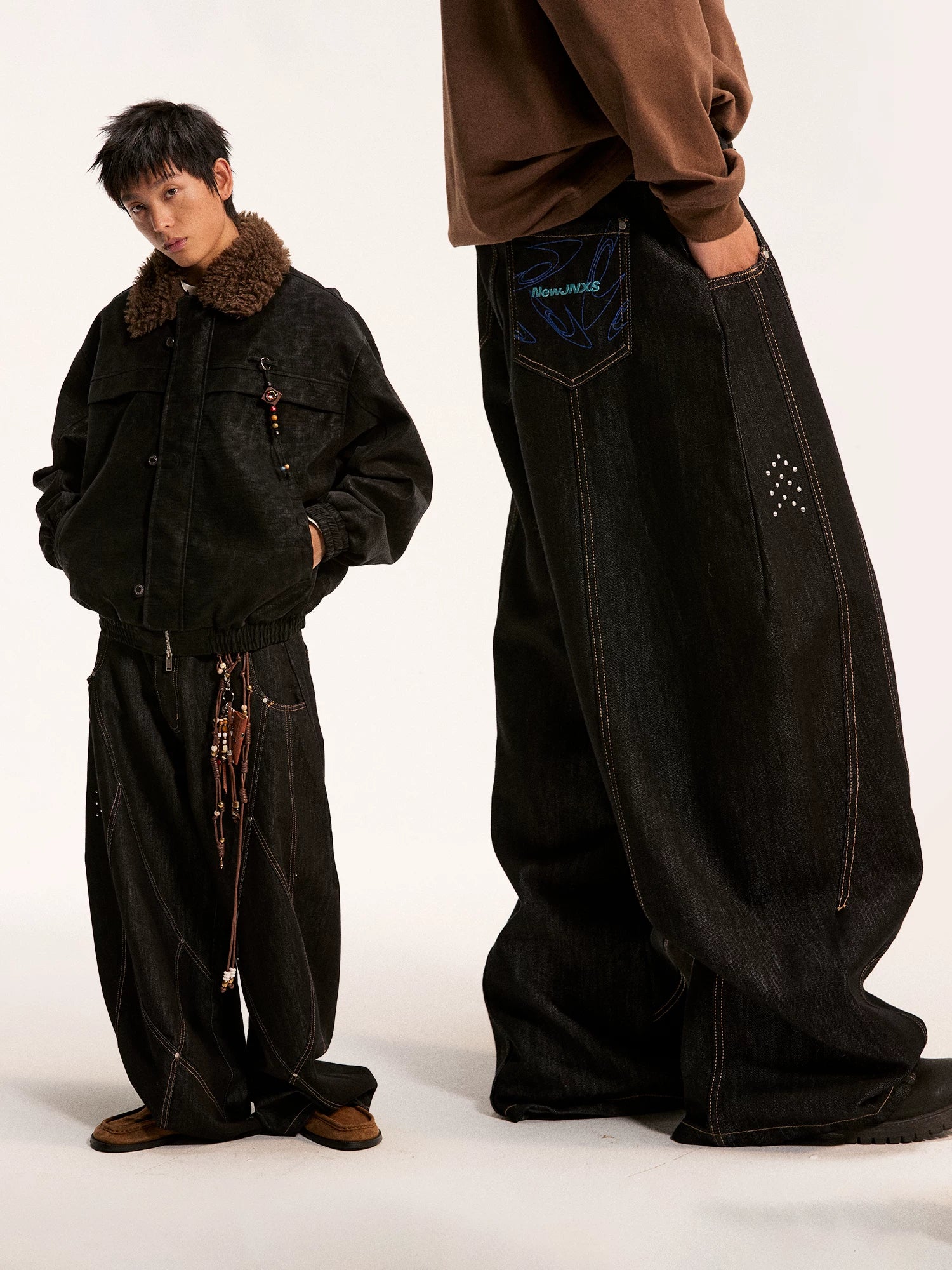 Mr. Jiangnan NewJNXS Raw Cow Wash Stud Embroidered Scimitar Jeans