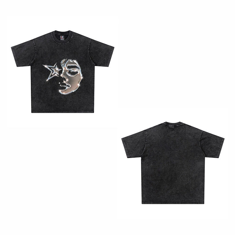 Half-Human Face Heavy Cotton Abstract T-Shirt