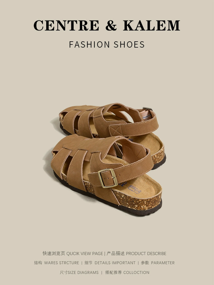 CENTREKALEM Genuine Leather Birkenstock Thick-Soled Beach Shoes