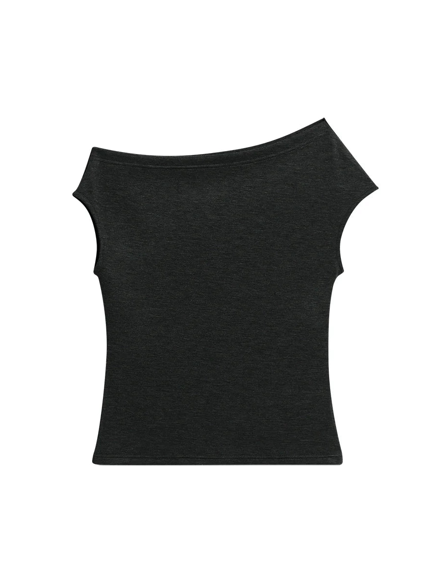 FUNKYFUN Irregular Slanted Shoulder Short Sleeve Tee