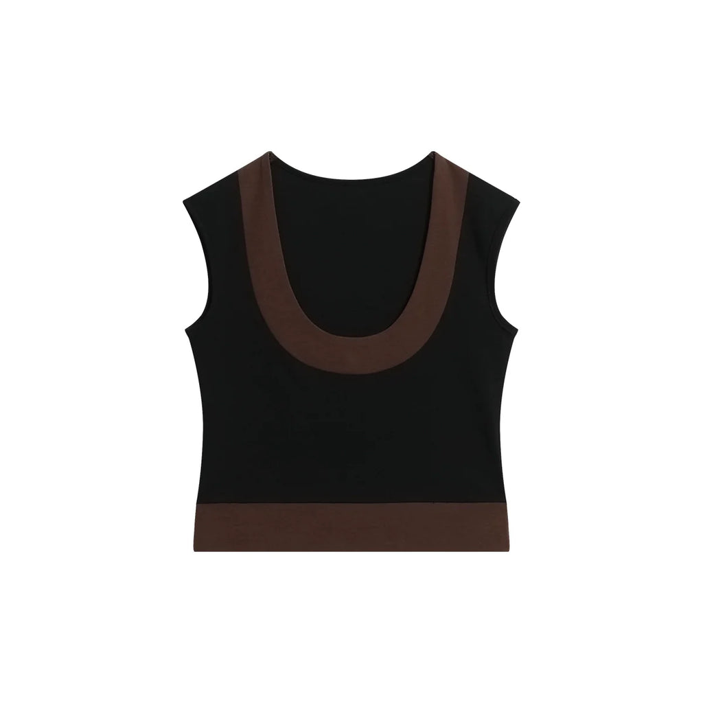FUNKYFUN Contrast Color Large U-neck Sleeveless Vest