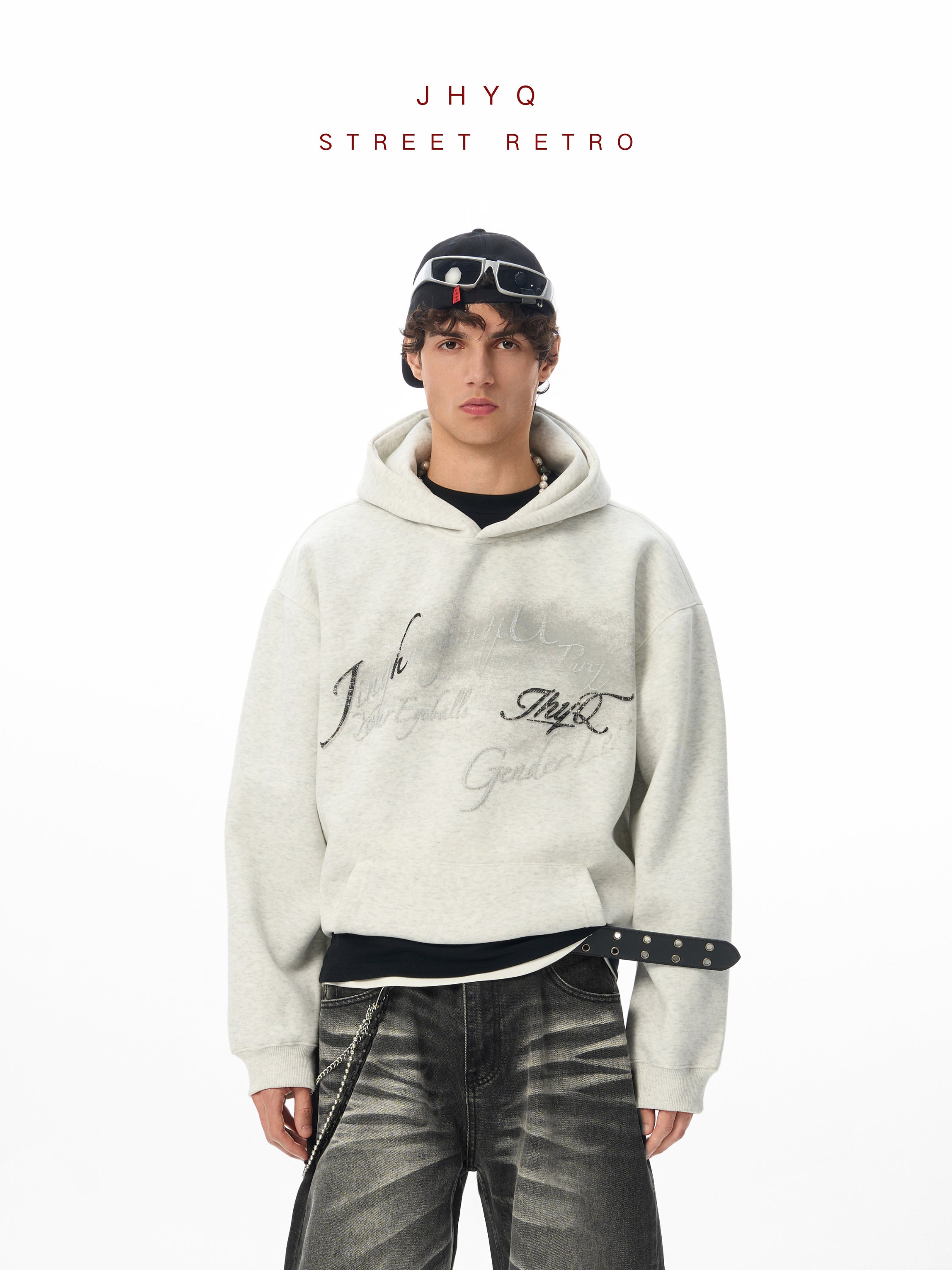 JHYQ Retro Letter Print Loose Hoodie