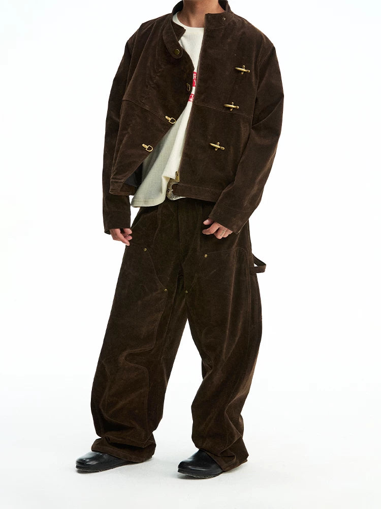 CoosRetro Autumn Faux Suede Airplane Button Jacket