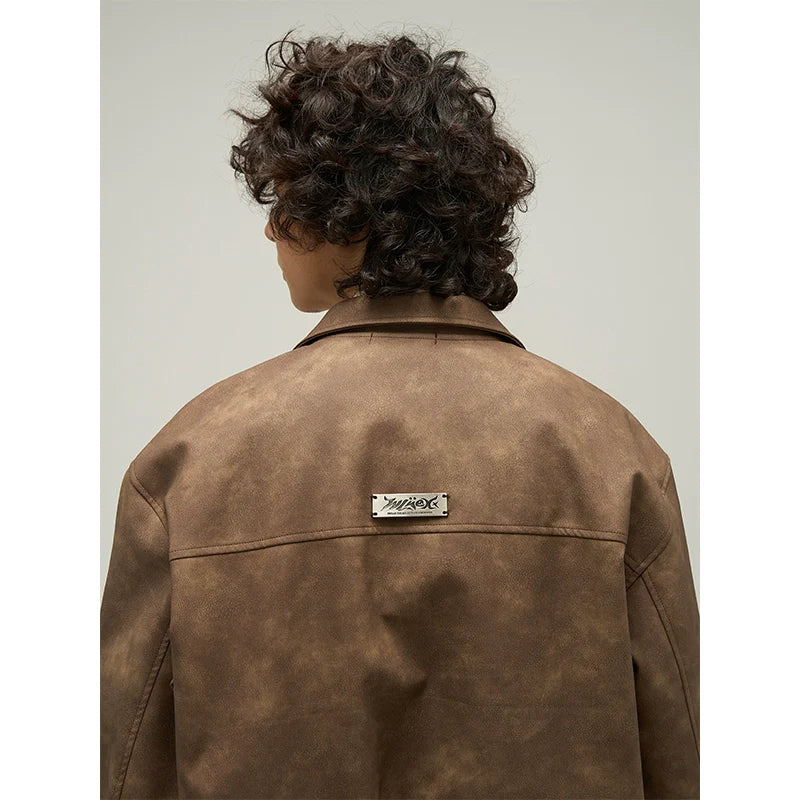 77Fight Retro Distressed Leather Jacket