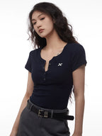 AIRHOOD Slim Fit Button V Neck Tee