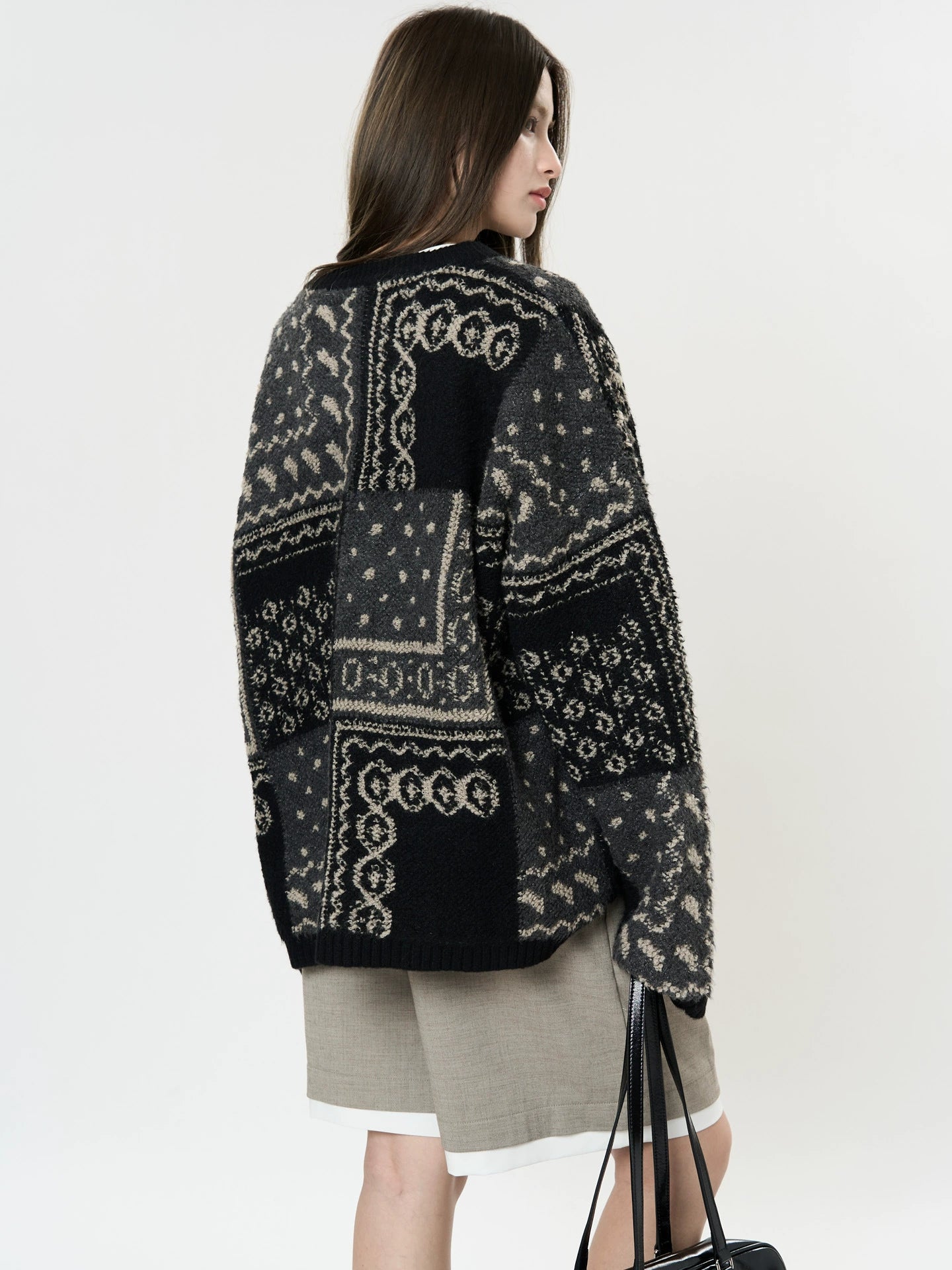 Louvre Winter New Korean Retro Thick Jacquard Wool Knit Cardigan