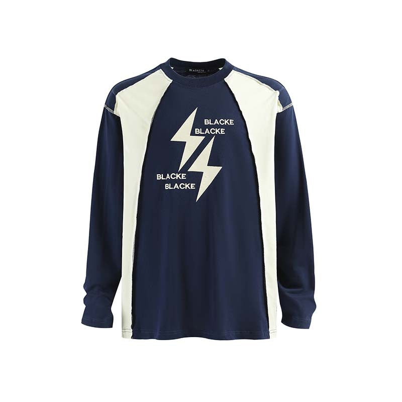 Street Style Lightning Letter Contrast Splice Long-Sleeve Tee