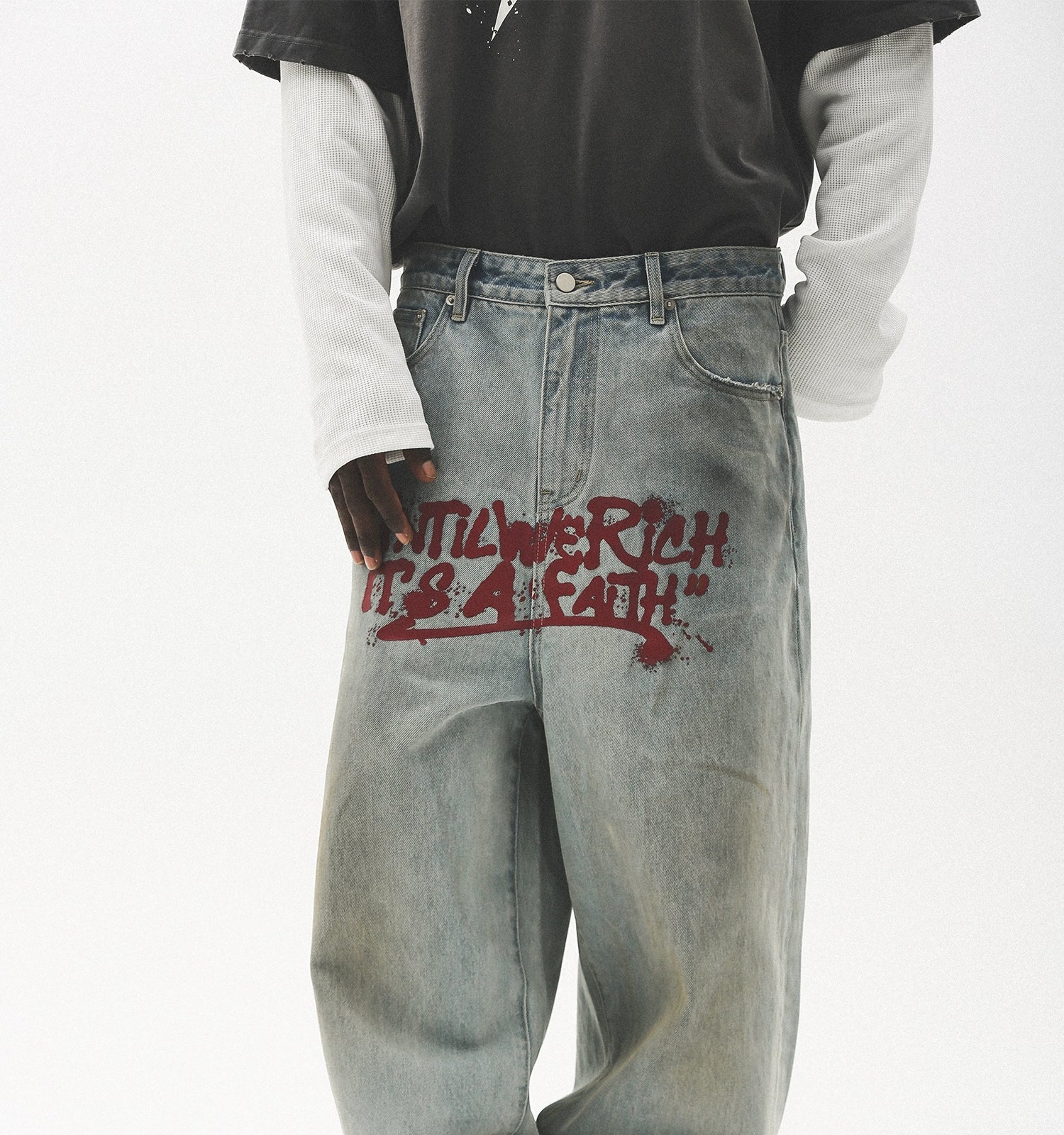 UNTILWERICH Do Old Graffiti Splash Ink Wash Straight Jeans