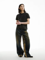 FUNKYFUN Washing Water Ripped Splicing Plaid Retro Jeans