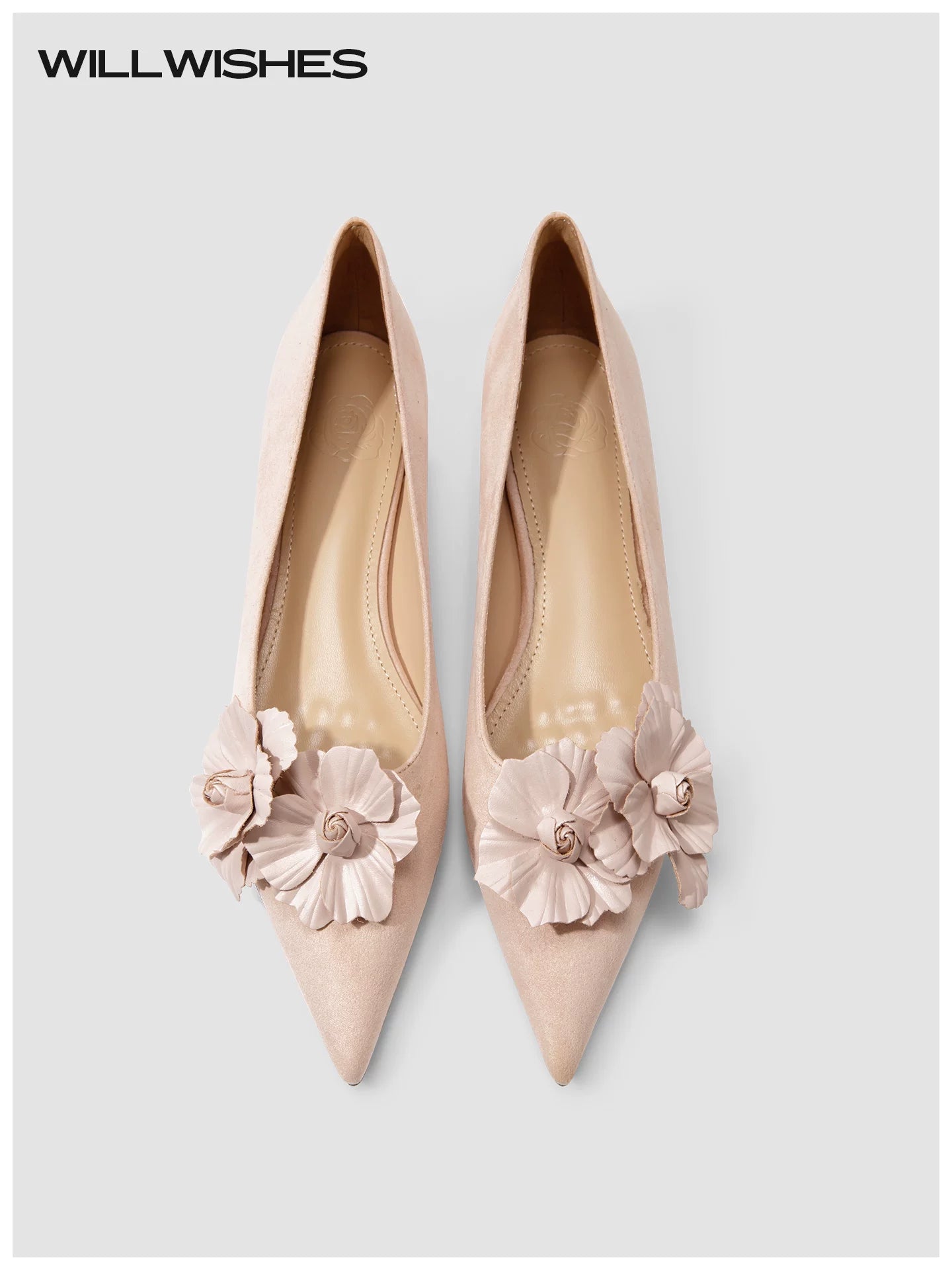 WILLWISHES Wang Ding French Pointed Toe Flower Flat Shoes
