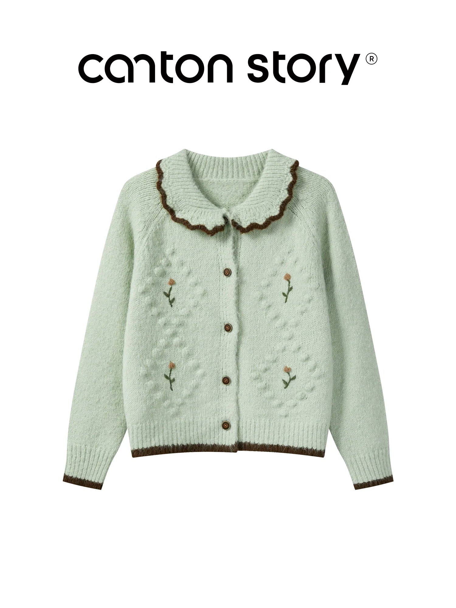 Cantonstory Soft Waxy Sweet Lapel Knit Sweater