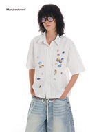 March Easy Sticker Printed Striped Short Sleeve Shirt