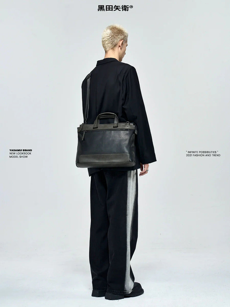 YADAMUI Vintage Spliced Portable Briefcase High-end Casual Commuter Bag
