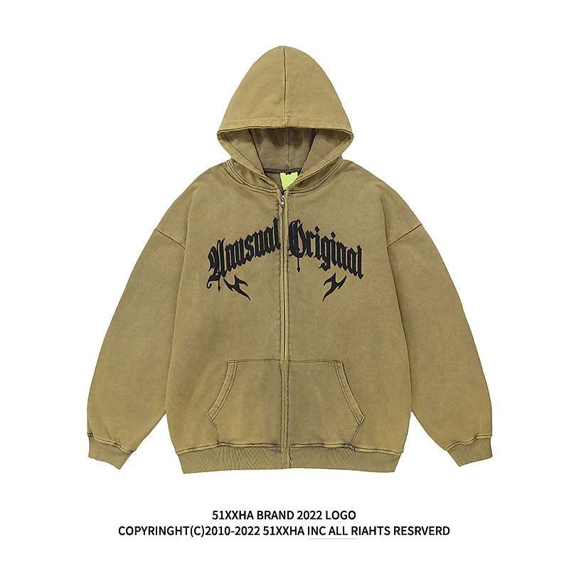 Autumn Vintage Gothic Letter Cardigan Hooded Sweatshirt