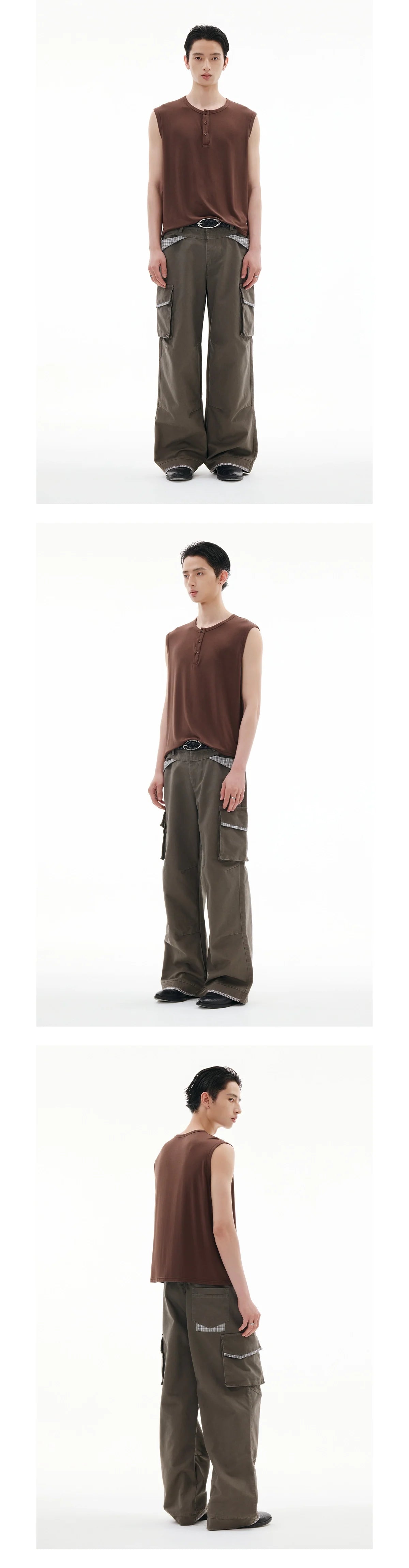 FUNKYFUN Versatile Henry Neck Loose Sleeveless Vest